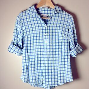 VINEYARD VINES Women’s White Blue Plaid Popover Roll Tab Sleeve Shirt – Size 4